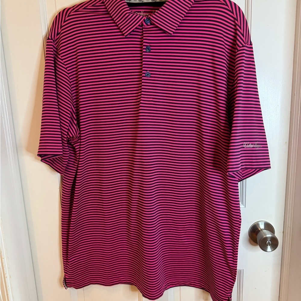 Walter Hagen Striped Polo Shirt - Pink and Blue M